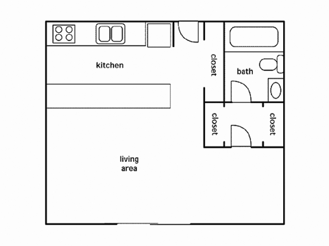 Floor plan for studio, 1 bath, 410 sqft